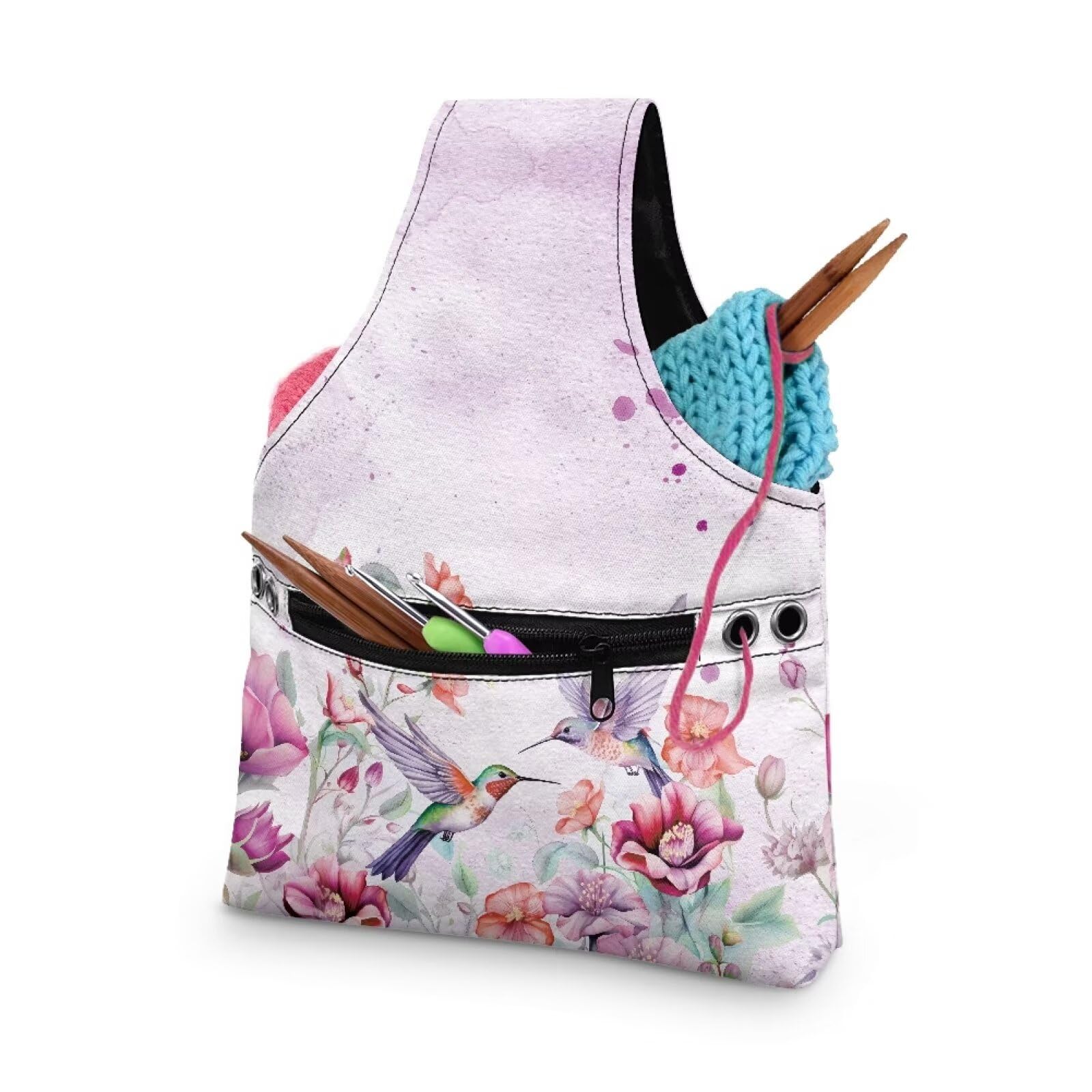 Hummingbird Yarn Bags for Crochrting Organzing Knitting Bag Yarn Storage Shelves Floral Crochet Tote Bag,Small