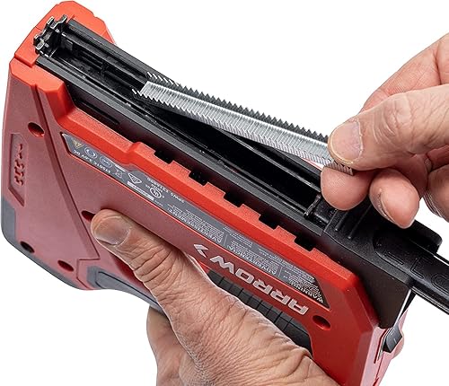 Miniatura 4 de Arrow ET501C - Pistola profesional inalámbrica 5 en 1 para grapas y clavos, negrorojo y grapas 506IP T50 de alta resistencia de 38 pulgadas para