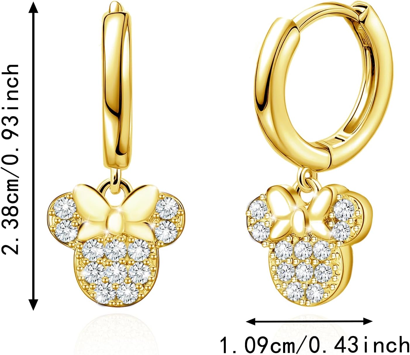 Mouse Bow Earrings Sterling Silver Gold Animal Cute Dangle Hoop Earrings for Women Hypoallergenic Cubic Zirconia Bow Knot Dangle Earring for Sister - Image 6