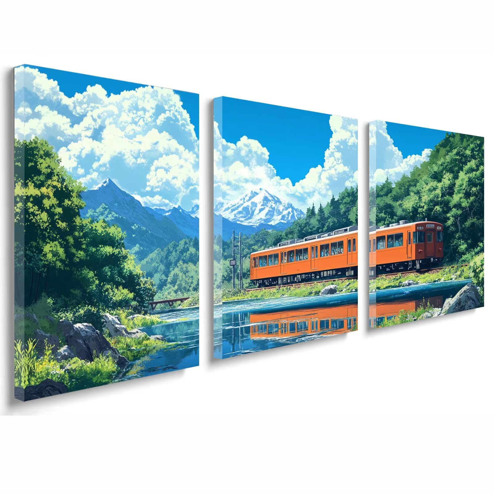 3 Pcs Cadre en Bois Impression sur Toile, Tableau Decoration Murale, Tableau Japon Affiche Decoration Murale Former Poster et Arts Décoratifs Triptyque Salon Chambre Prêt a Accrocher 30x45 cm 1f-321