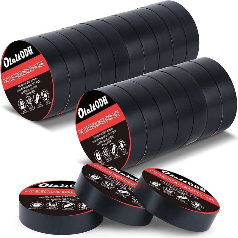Oleitodh 20 Rolls Black Electrical Tape 7Mil 3/4 Inch x 66FT Vinyl Tape | 7 Mil Thick Vinyl, Waterproof, Heat Resistant, Strong Adhesive, Electrical Protection, Cable Repair, Home Improvement