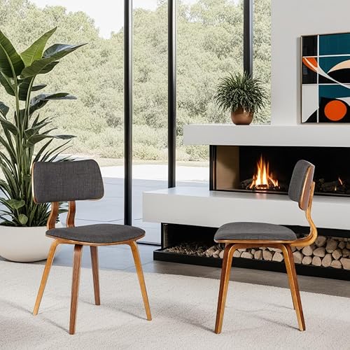 Armen Living Jaguar Mid-Century Dining Chair in Walnut Wood and