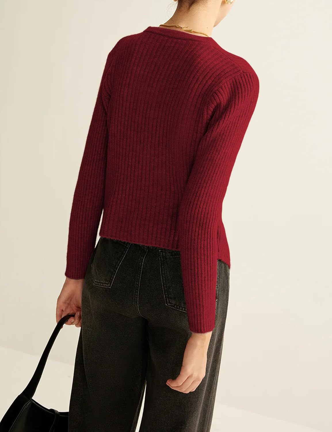 Yeokou Women's Split Cardigan Gold Button Down Cable Knit Fall Winter Sweater Knitwear - Image 5