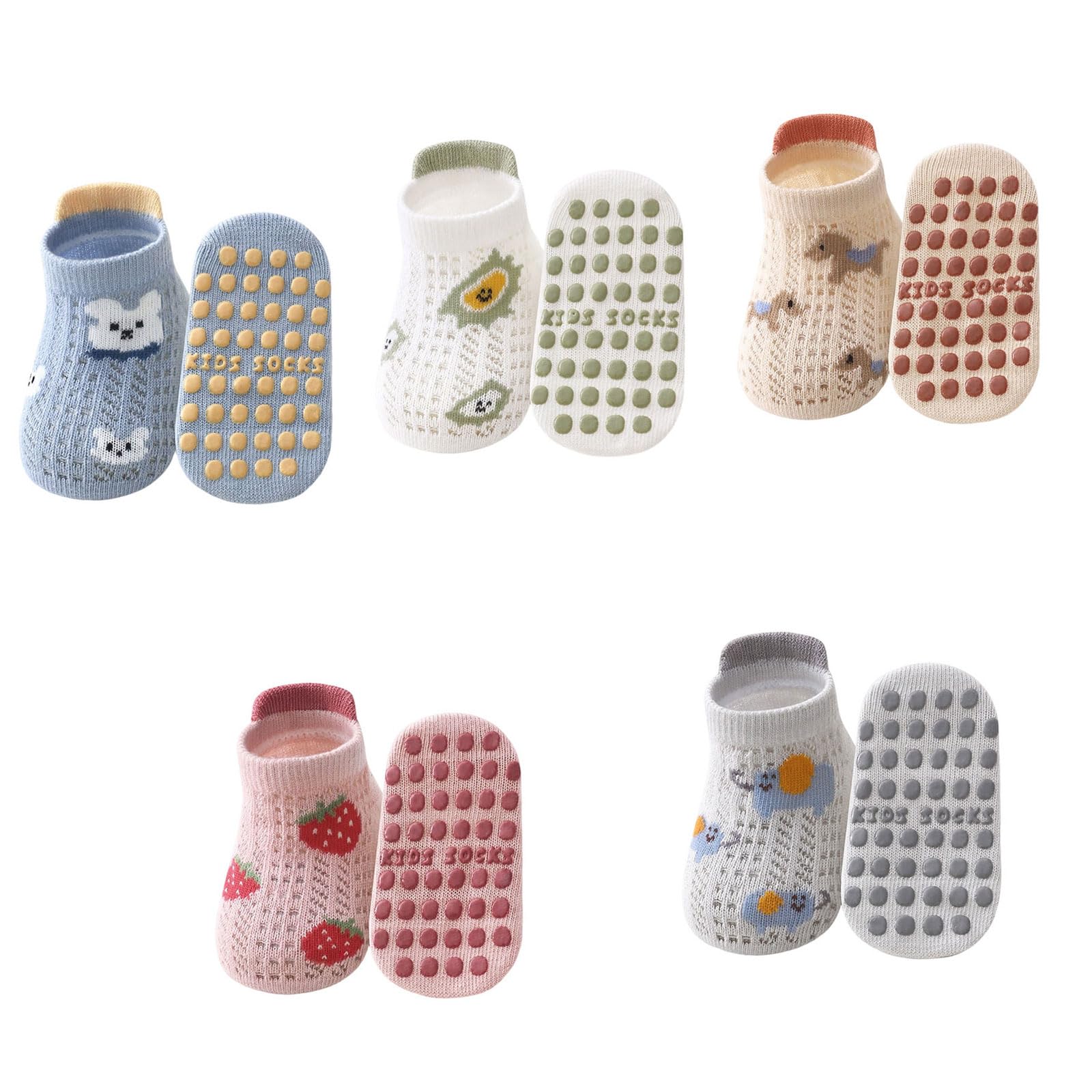 5 pares de calcetines de piso para niños pequeños, diseño de malla, cómodos calcetines para primeros caminantes con puntos de tracción, malla para niños pequeños