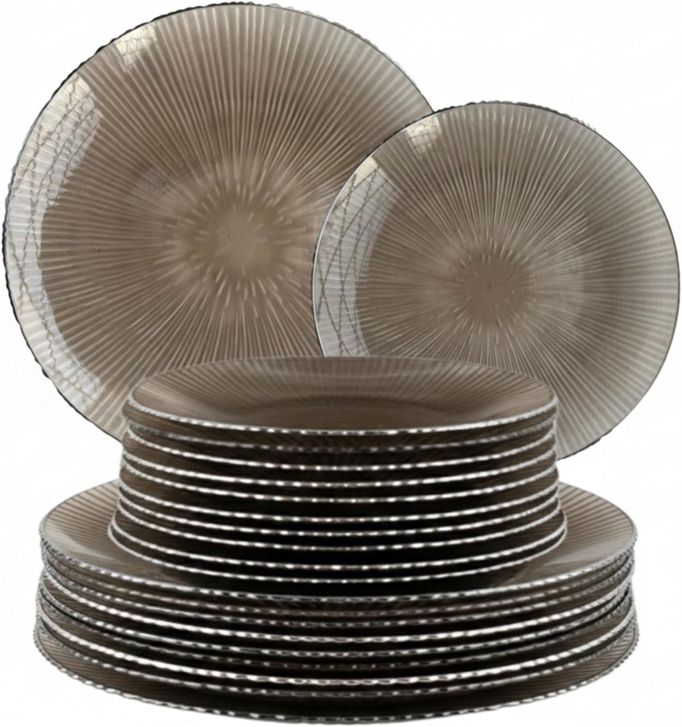 Playlearn Luxia 20Pcs Elegant Reusable Plastic Plates (Shadow Black & Silver)