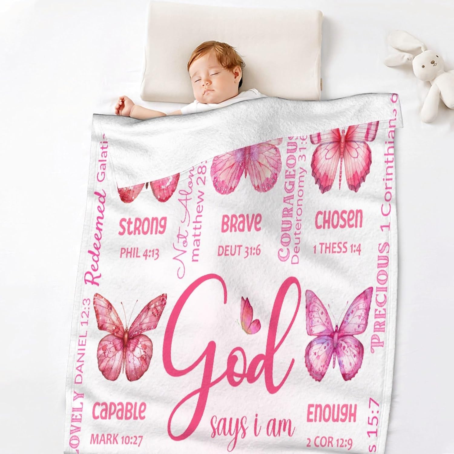 Christian Blanket, Butterfly Throw Blanket for Women Mom Girl,Catholic Gifts,Inspirational Faith Prayer Quilt with Bible Verse Scripture,Soft Flannel, Pink, 40" x 50"