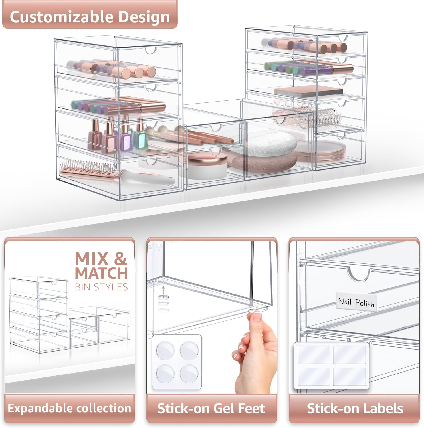 Sorbus Clear Acrylic Drawer Organizer, Stackable Storage Bins