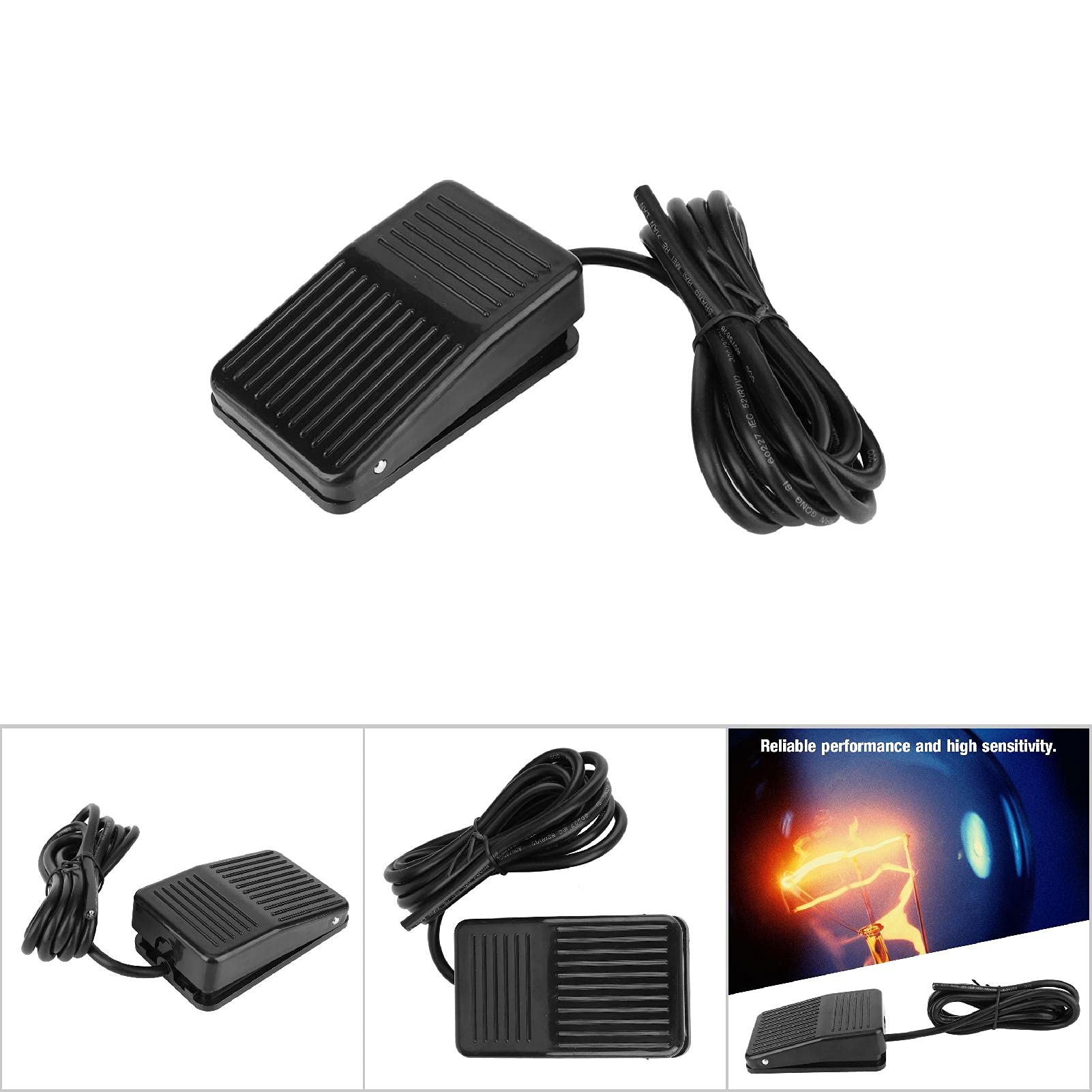 Grand Bouton Poussoir momentané Interrupteur au Pied étanche Pédale Interrupteur de Verrouillage Noir Tfs 01 250Vac 10A Anti-dérapant momentané Contrôleur de Pied de (2 mètres de long)