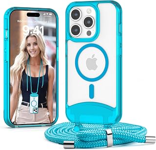Handyband kompatibel mit iPhone 14 Pro Max(6.7 Zoll), Necklace Hülle mit Bands Handyhülle für zum Umhängen, Magnetisch Case mit Handykordel,Stoßfeste Schutzhülle zum Umhängen Kordel,Himmelblau