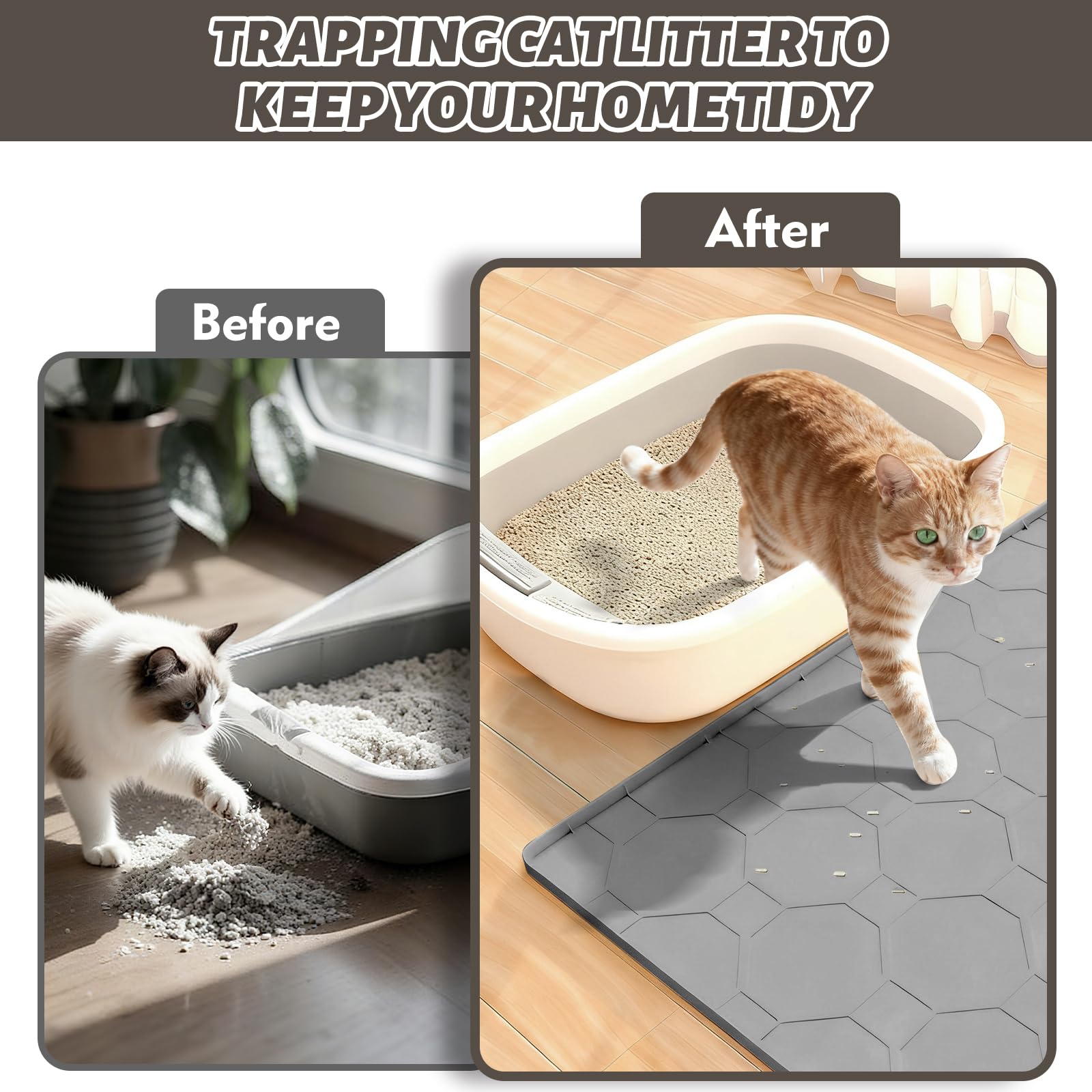 Tappetino per lettiera per gatti 71 x 56 cm, materiale in morbido silicone, facile da pulire, impermeabile, antiscivolo, tappetino resistente per interni e giardino