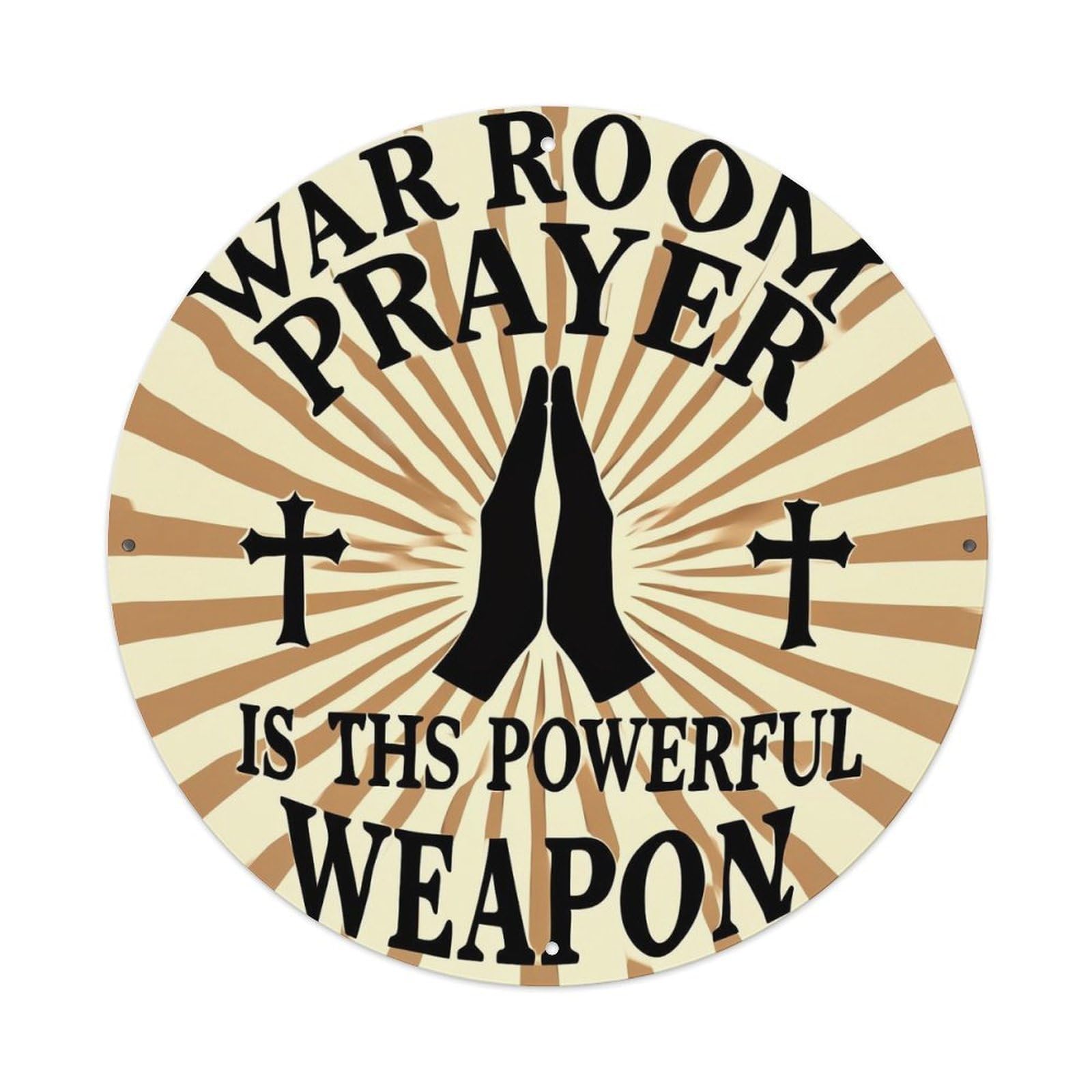 War Room Prayer Is Powerful Weapon Vintage Round Tin Sign Retro Metal Wall Decor Metal Poster, Home Bar Garage Cafe Wall Art Decoration 8x8Inches