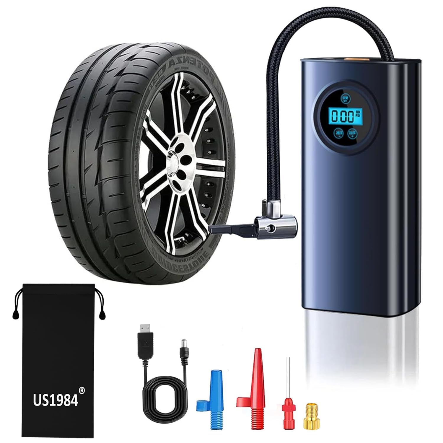 Air Compressor Tyre Inflator for Car, Rechargeable Electric Portable Air Pump, 2X Faster, 150PSI, Auto Off, Accurate Pressure Display, Smart Tyre Inflator for Cars, Bikes, Cycle, Inflatables