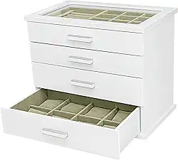 Reluz Art Gaveteiro Porta Joias Jullie Forrado em Veludo com 4 Gavetas (Branco/Bege)