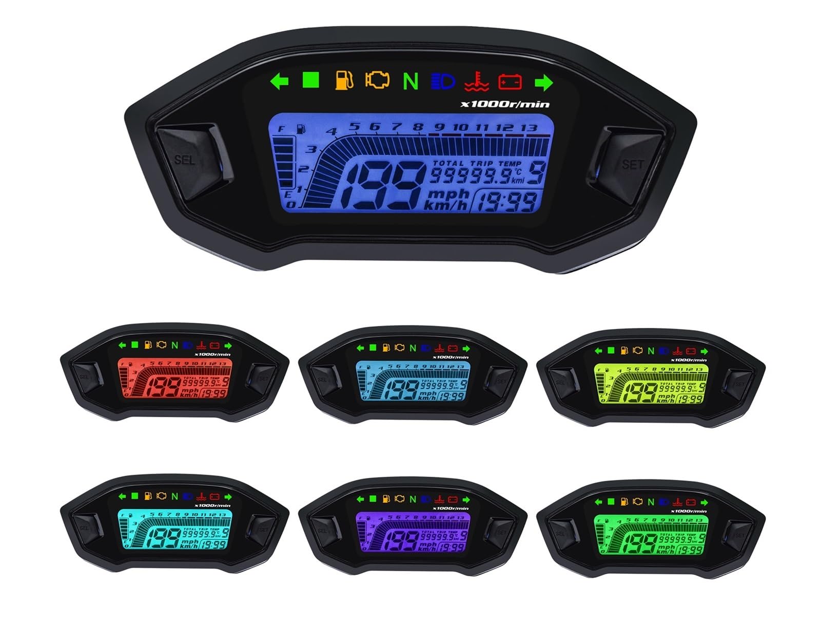 Compteur de Vitesse Digital Moto Compteur De Vitesse Numérique Universel pour Moto 13000 TR/Min, Odomètre, Double Compteur De Vitesse, Odomètre, Tableau De Bord