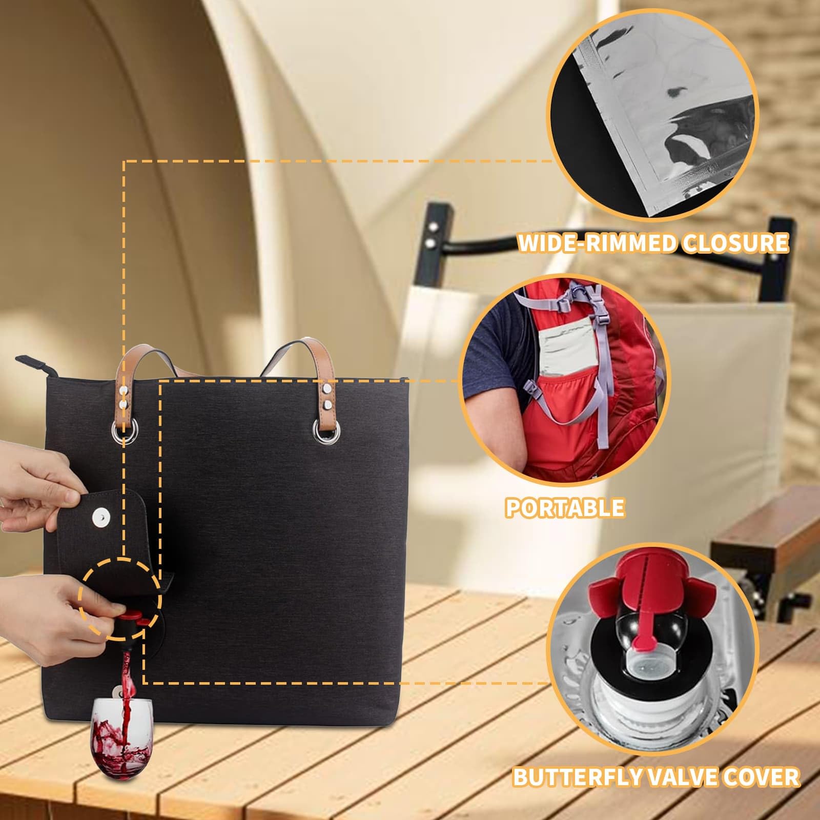 DYUEE Tote Bag Purse with Hidden Spout, Beach Tote Bag with 3 Bladder Bag Hidden Insulated Compartment - Image 4