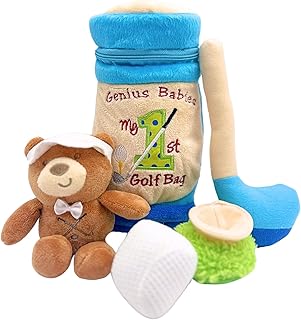 My First Baby Golf Bag, Baby Golf Set, Five Piece Set with Mini Club, Ball, Tee, Teddy Bear, Mini Bag, Lightweight, Perfect Size for Small Hands, Fun Gift for Babies, Infants and Toddlers, 9" Tall