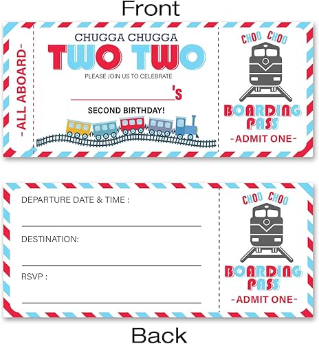 Miniatura 2 de VAHATAN Invitaciones de fiesta de segundo cumpleaños con sobres, paquete de 20 invitaciones de tren para fiesta de segundo cumpleaños con sobres,