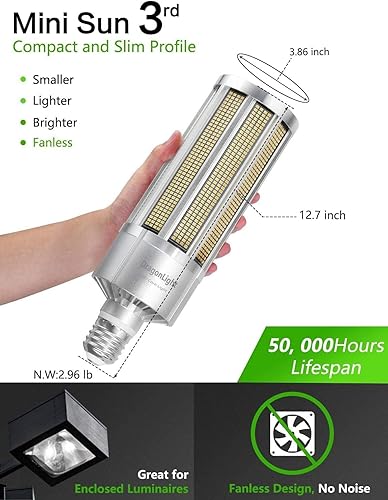 Miniatura 3 de DragonLight Bombilla LED de maíz de grado comercial de 240 W sin ventilador (reemplazo de 1000 vatios MHHPS) E39 lámpara LED de base de Mogul grande