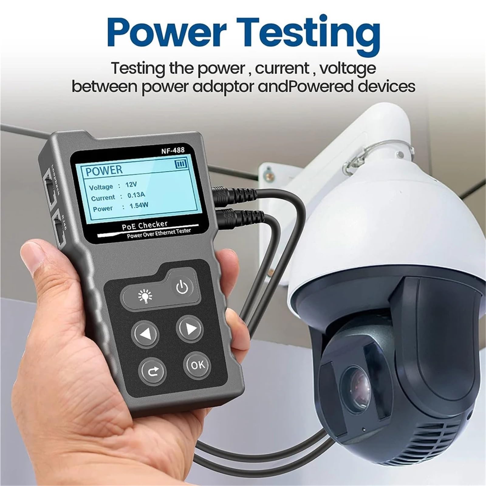 Tester Kabli Sieciowych, Tester okablowania sieciowego NF-488 PoE Tester okablowania Ethernet Test ciągłości przełącznika zasilania DC Test pętli zwrotnej dla CAT5e/CAT6/6a