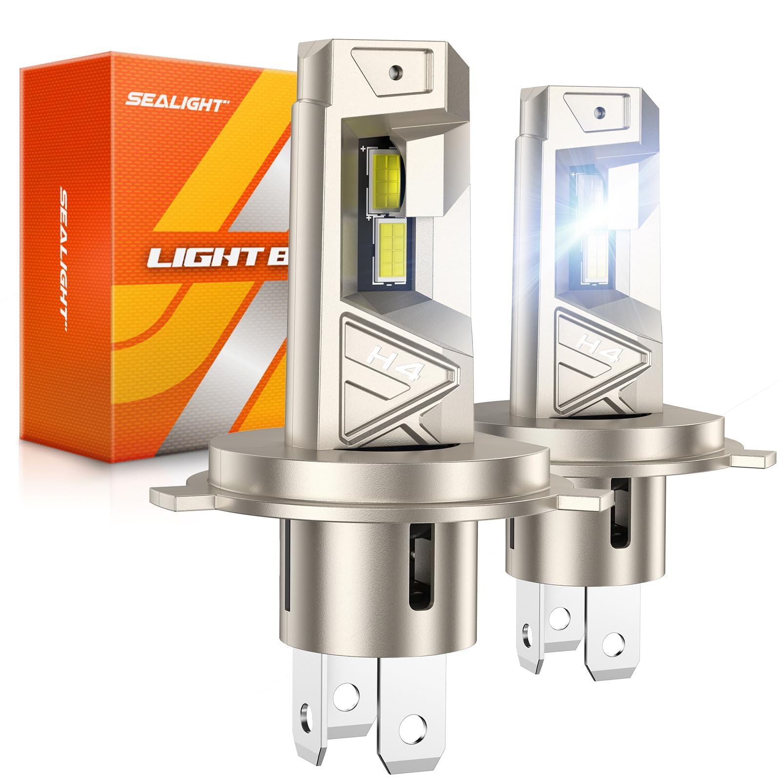 Photo 1 of SEALIGHT H4 LED Bulbs, 96000LM Super Brighter, 6500K Cool White 9003 Driving Light Bulbs, 1:1 Size S6-Pro HB2 9003 Fog Light, IP68 With Cooling Fan, Plug and Play, Pack of 2