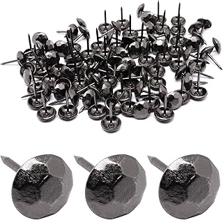 100pcs Upholstery Tacks, Metal Upholstery Nails for Wood Unique Decorative Nails Thumb Tacks Upholstery Pins Vintage Furniture Tacks Upholstery Nails (11x17mm, Dark Grey)