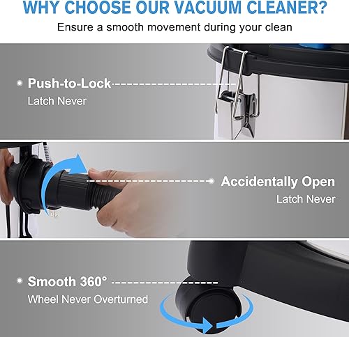 Miniatura 6 de Aspiradora de tienda, aspiradora húmedaseca de 8 galones 4.0 CV pico, tanque de acero inoxidable de alta capacidad