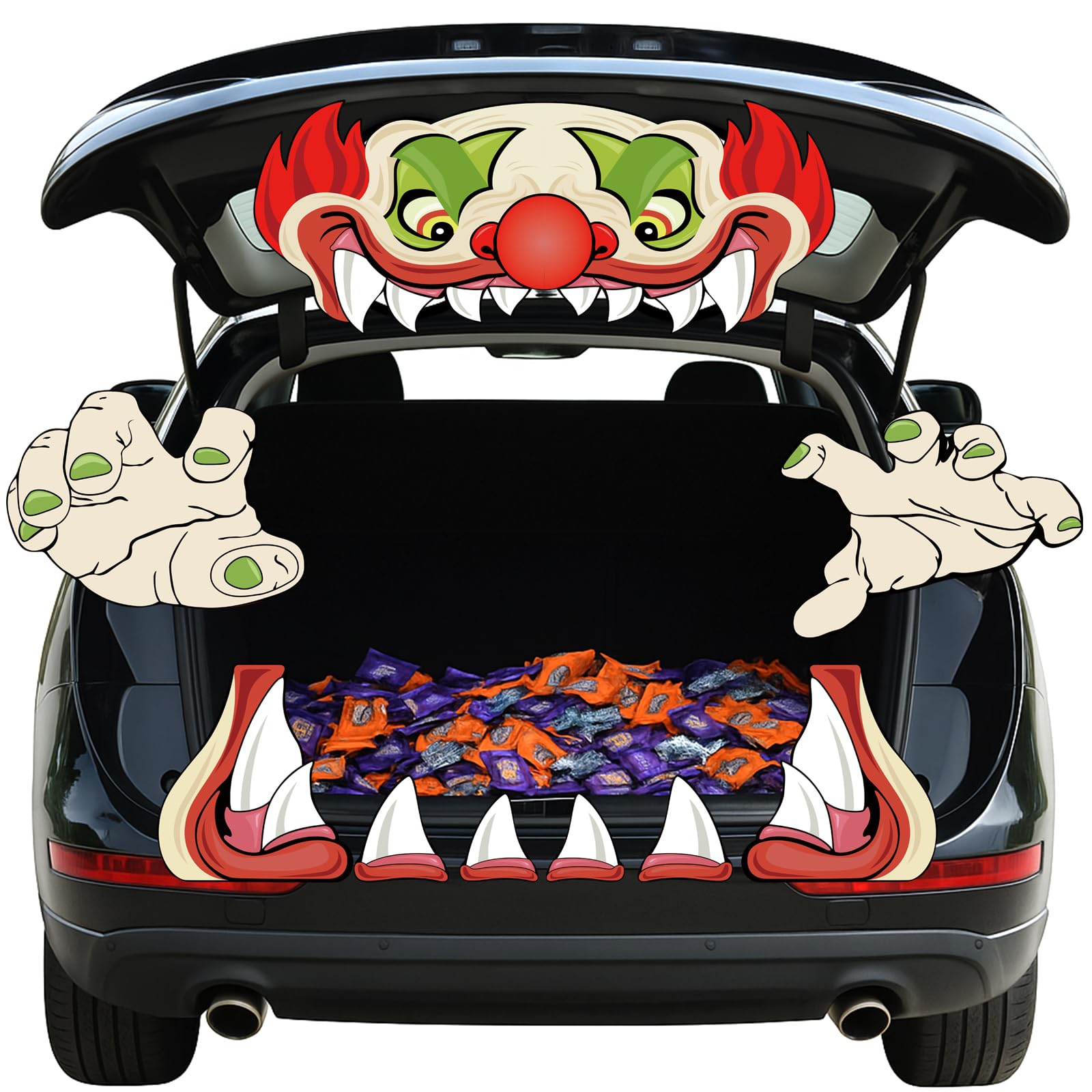 Kit déco Halloween pour porte de garage et coffre voiture clown