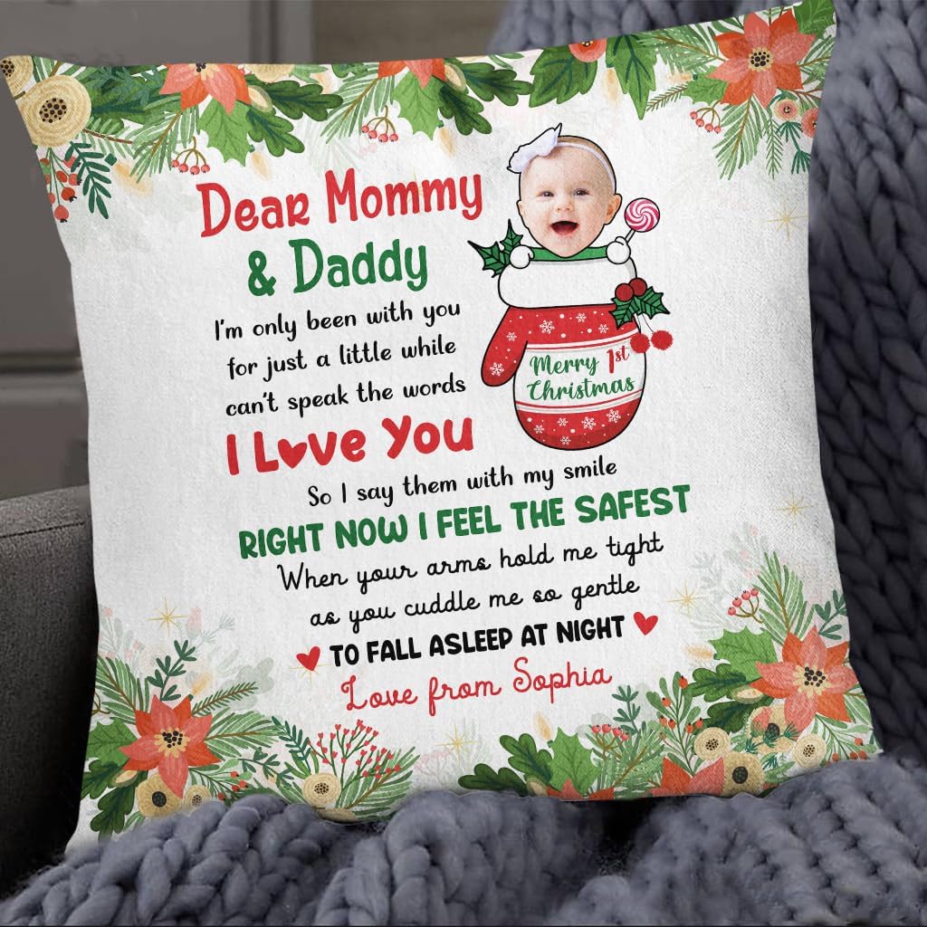 Personalized Square Pillow for New Parents from Baby Family New Parents Gifts Cute Baby Christmas Glove I Am Only Been with You Custom Name Double Sided Sofa Couch Cushion On Christmas