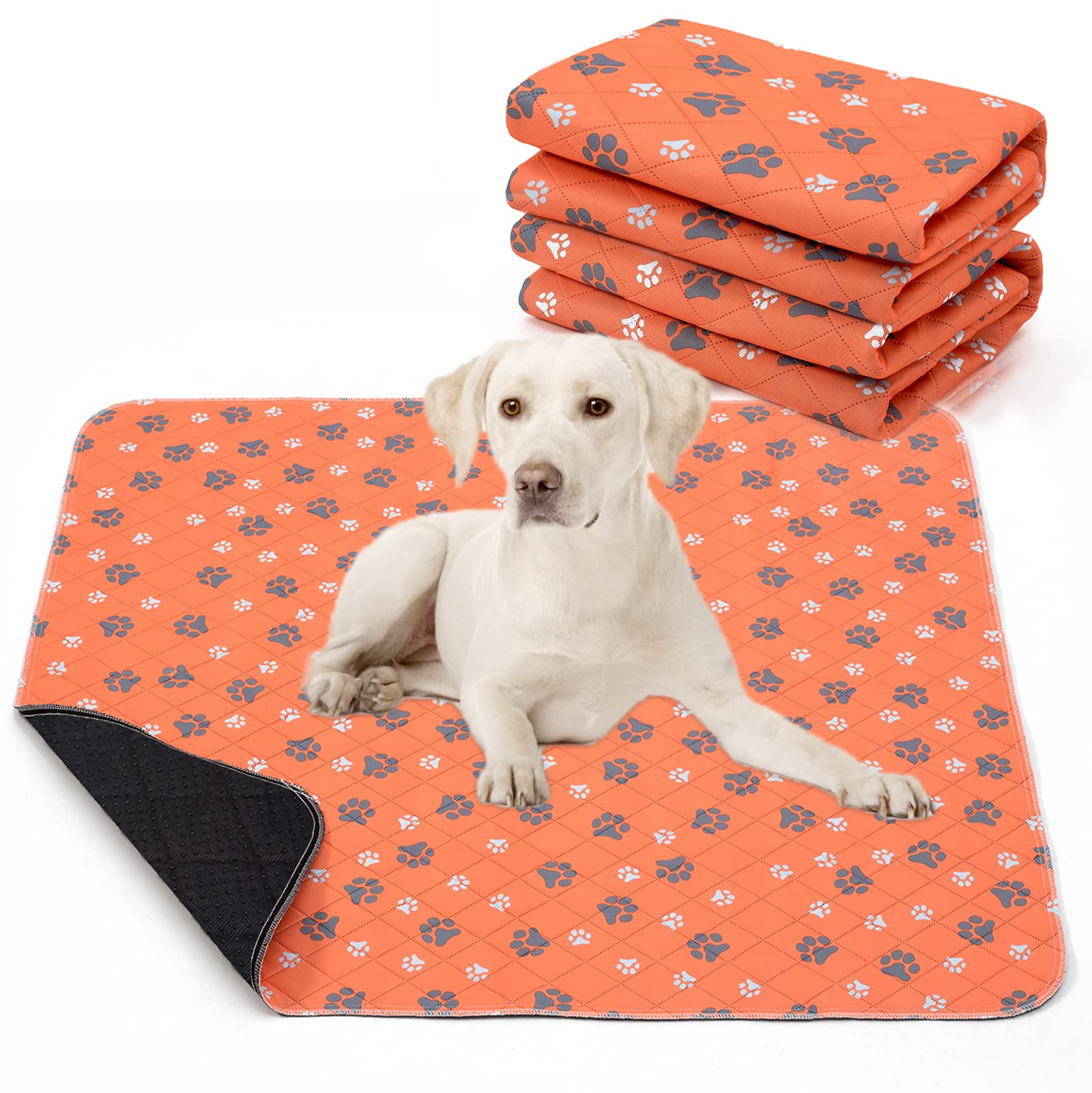 Washable Pee Pad for Dogs of 2Pack Reusable Puppy Non-Slip Pet Training Pads（Orange,36*41"）