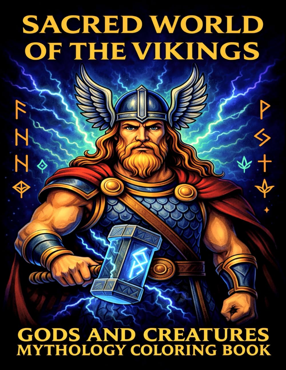 Sacred World of the Vikings: Norse Mythology Coloring Book for Adults & Teens Explore powerful gods, brave heroes, and mystical creatures of the ... (Sacred Animals & Mythology Coloring Books)