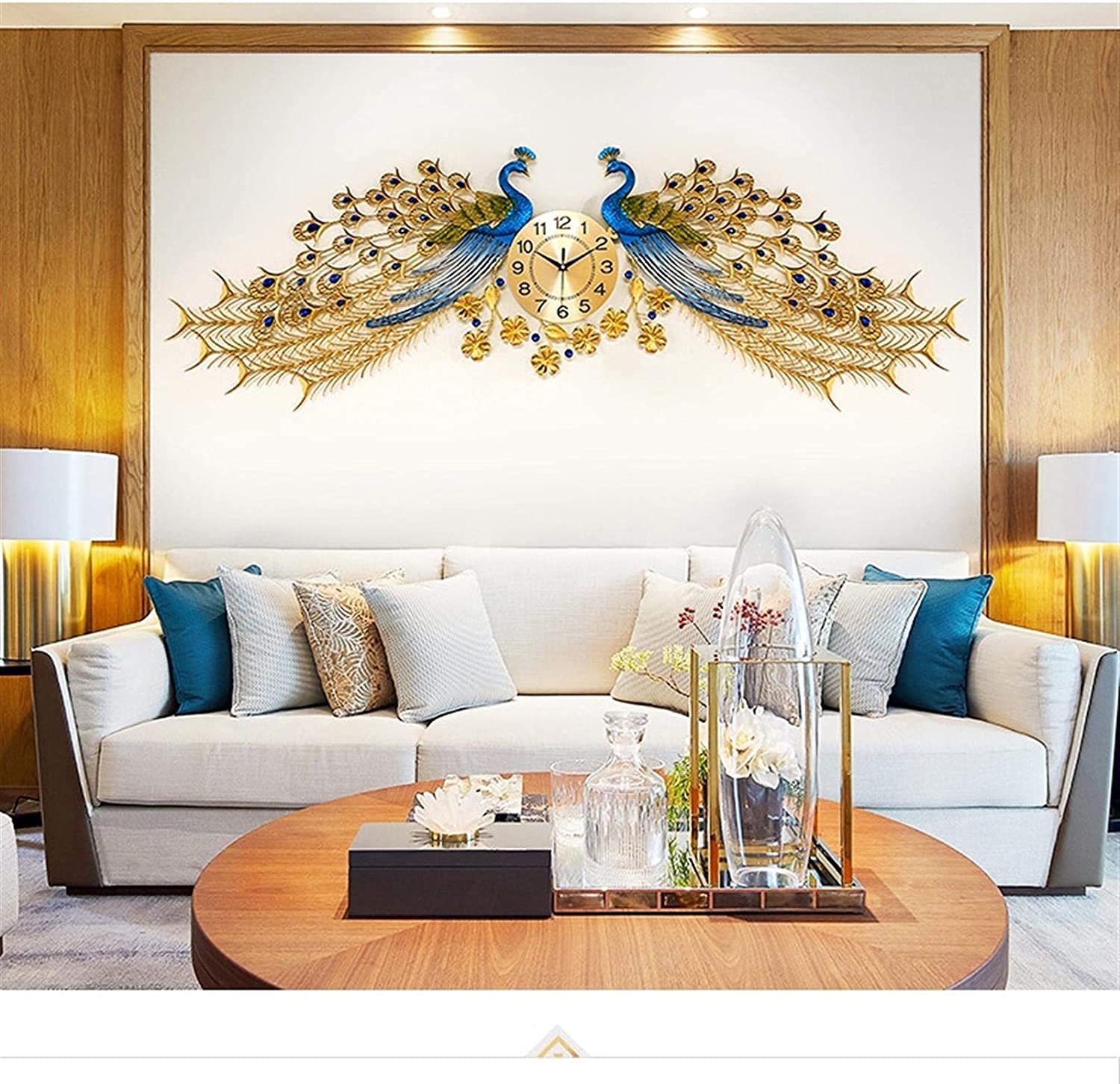 Große Pfau Wanduhr Metalldesign stille Kunstuhren batteriebetrieben dekorative Digitale Wanduhren für Wohnzimmerdekor, 165 * 60 cm