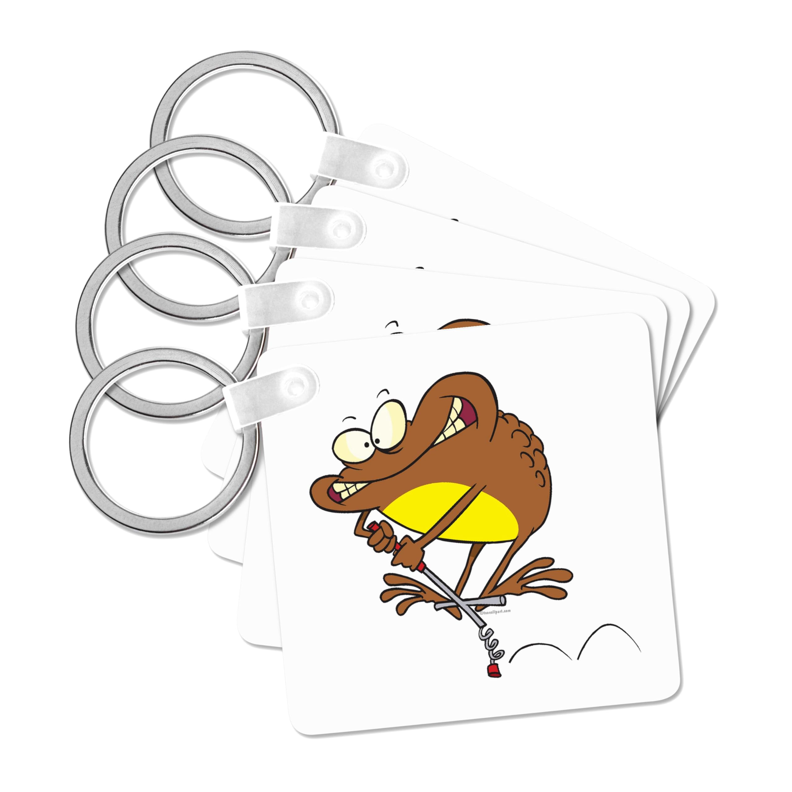 3dRose, Silly Toad on Pogo Stick Cartoon, set of 4 Key Chains