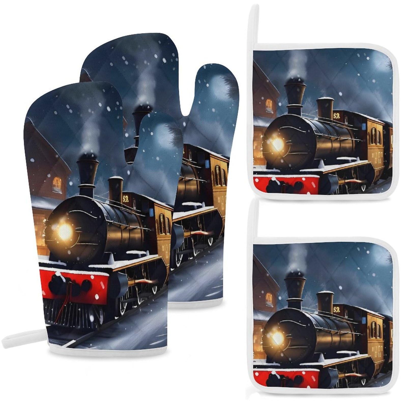 Gants de cuisine et maniques motif train de Noël pour vos moments magiques en cuisine