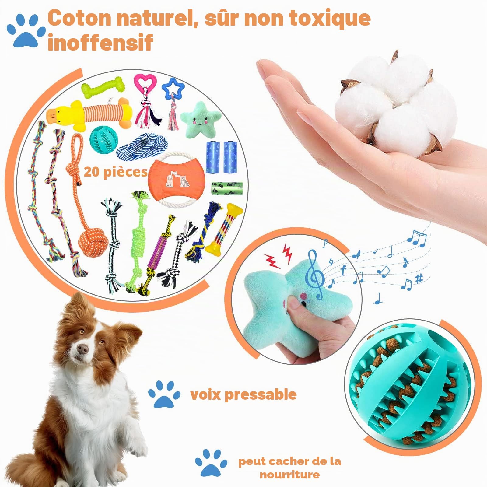 Lot de 20 jouets pour chien - Corde interactive - Balle en corde - Dents robustes - Jouet durable pour chiens de petite et grande taille