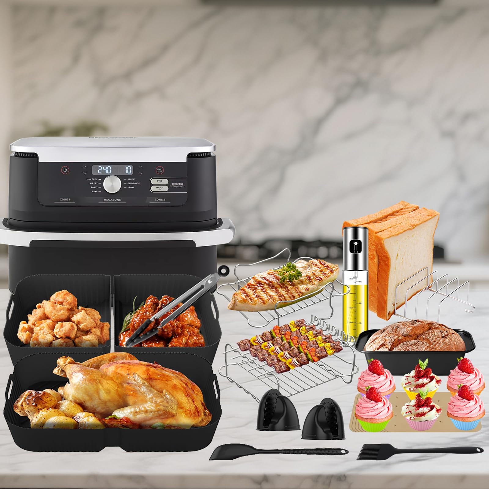 Moule Silicone Air Fryer pour Ninja Foodi FlexDrawer 10.4 L AF500EU, 24 Pièces Silicone Accessoires Air Fryer pour Friteuse, AF500EUCP Accessoires 1×10.4L+2×5.2L