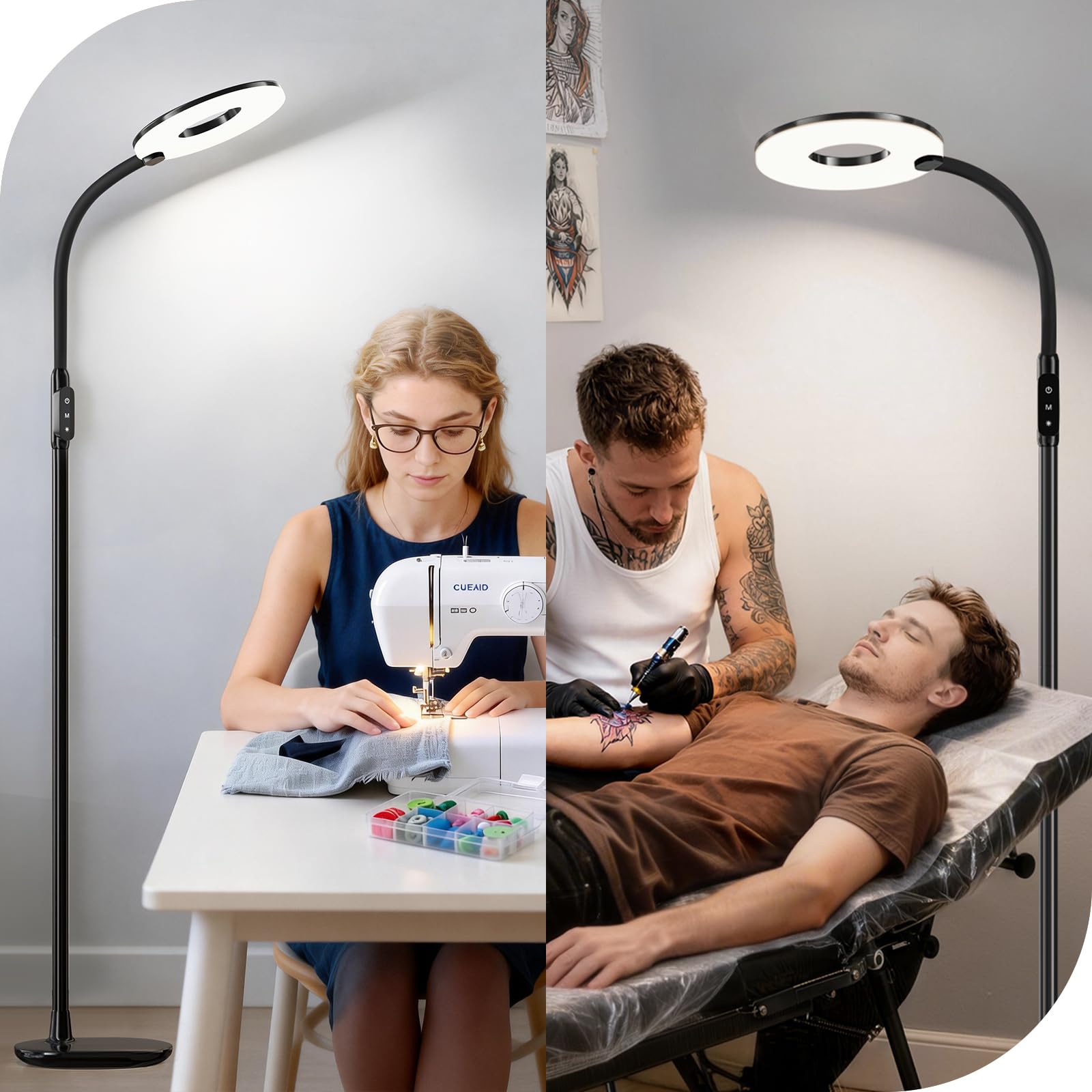 GyroVu Stehlampe Wohnzimmer Schwarz, 176cm Led Leselampe Stehlampe mit Touch-Steuerung, 3000K-5000K Dimmbar Stehleuchte mit Flexible Schwanenhals für Schlafzimmer Büro Wohnzimmer