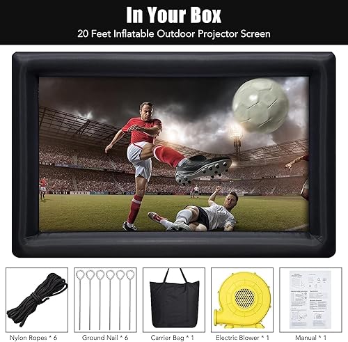 Miniatura 2 de Pantalla de proyector inflable, pantalla de proyector exterior portátil de 20 pies, proyección frontal y trasera, con cuerda, soplador de aire,