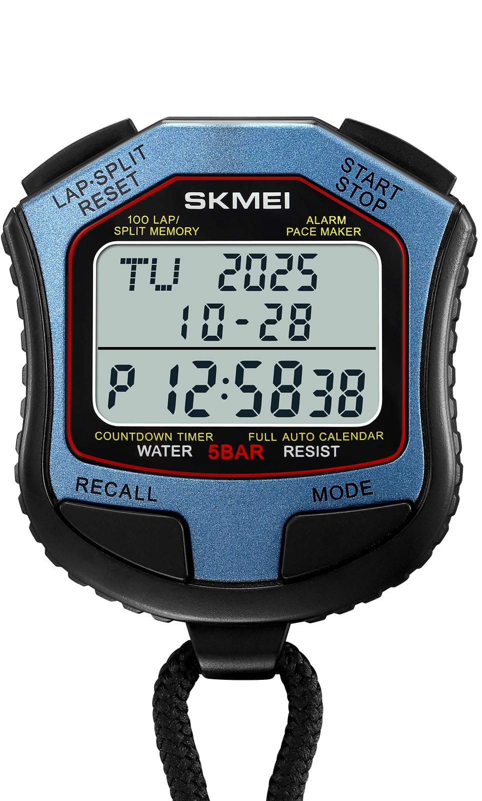 Gosasa Professional Digital Stopwatch Timer, 50M Waterproof Sports Stopwatch with Countdown, 100 Lap Memory, Alarm, and Metronome for Coaches, Training, Running, and Fitness (Blue)-image-2
