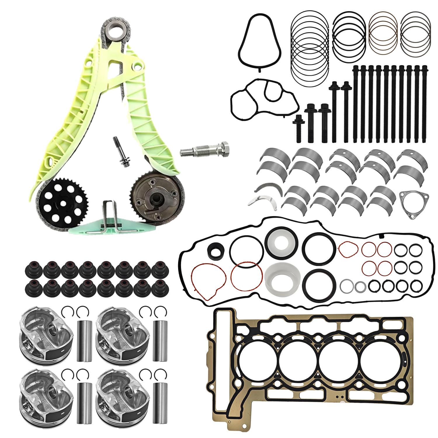 Engine Overhaul Rebuild Kit w/Timing Kit Compatible with Mini Cooper R56 R55 R60 R61 1.6L, N12 N16 Engine 2007-2012