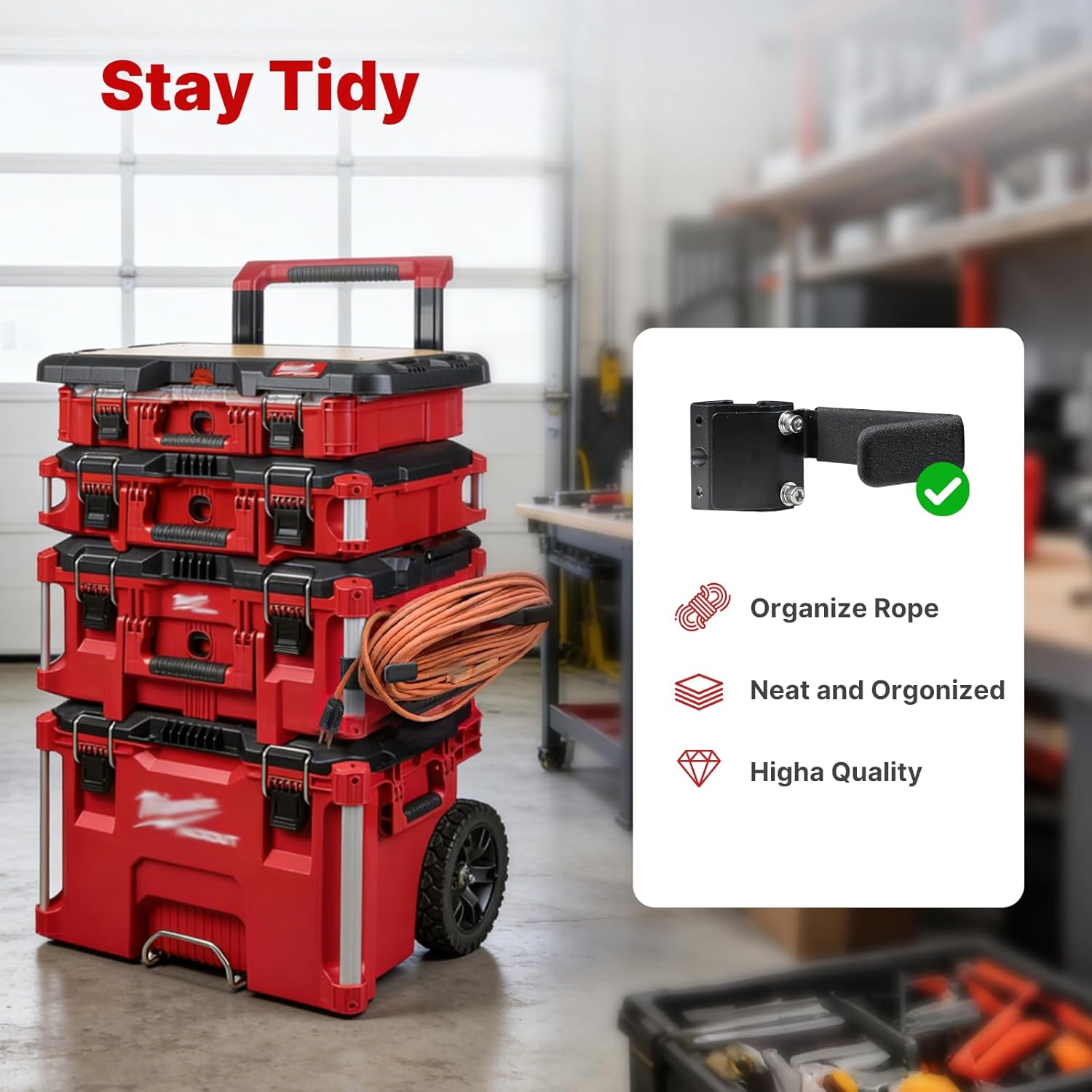 BYERN AUTO Packout Mount & Cord Holder Bundle: 2-Pack 100LB Base Plates + 50ft Extension Cord Organizer for Milwaukee Packout