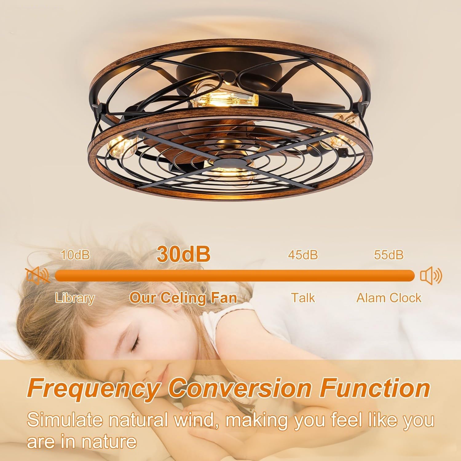 Deckenventilator Mit Beleuchtung, 50cm Retro Deckenlampe Mit ventilator, Deckenleuchte Mit Fernbedienung, E27 Lampensockel, Timer, Leise, Für Schlafzimmer Kinderzimmer Wohnzimmer