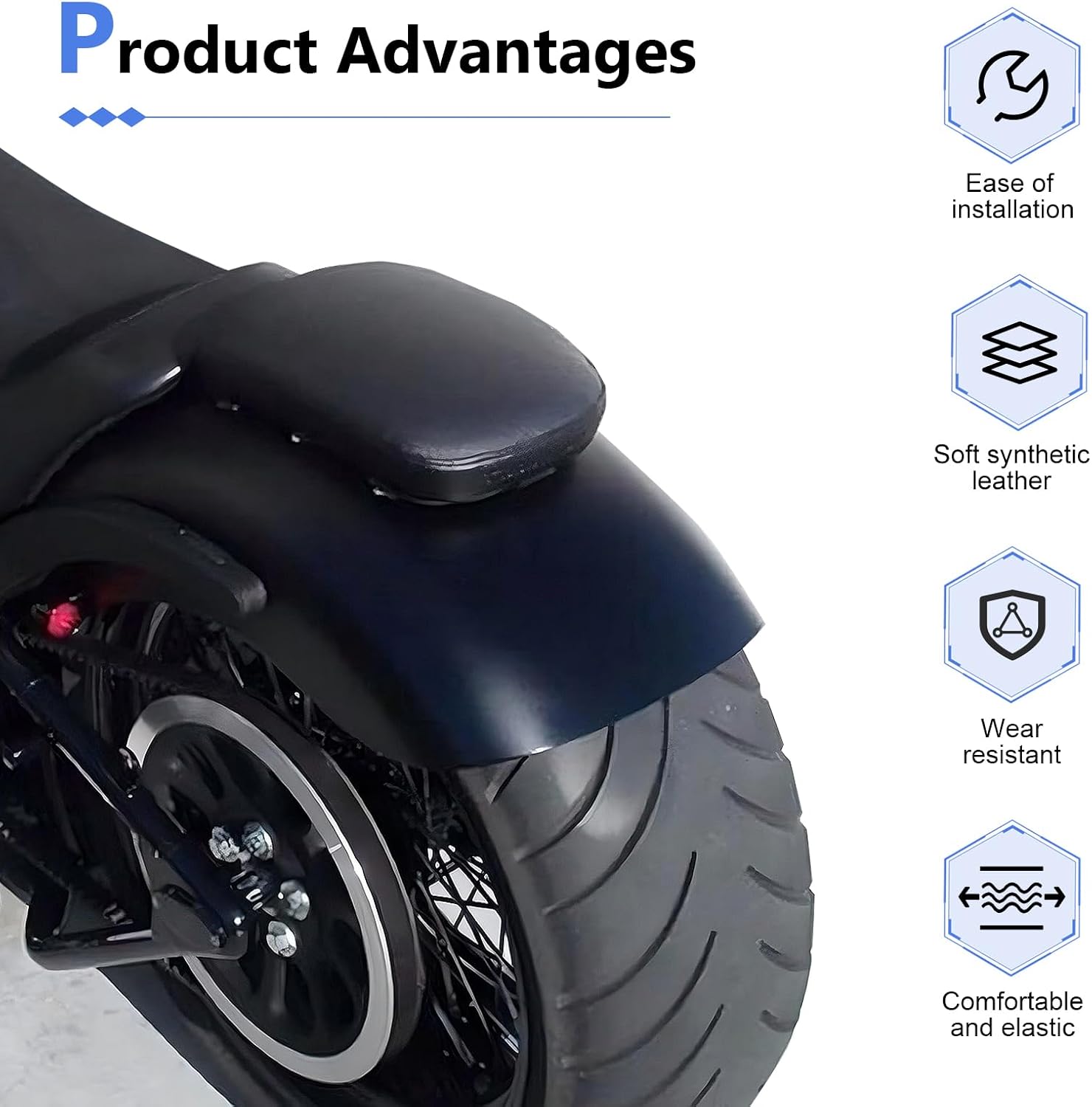 Motorcycle Seat, Comfortable Shock Absorption Rectangular Passenger Pad, Suction Cup Quick Disassembly Rear Seat Cushion, Compatible with Motorcycle Harley Modified 883 1200 X48 72 (Black)