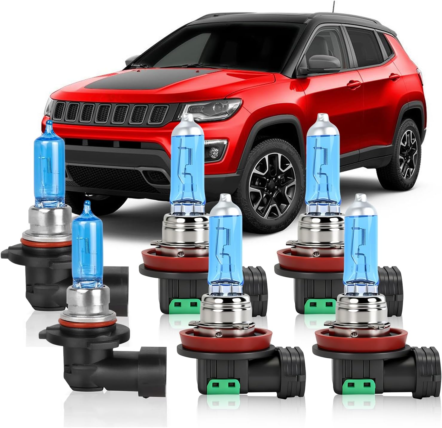 Fit For Jeep Compass 2014-2020 Headlight Bulbs, 9005 High Beam, H11 Low Beam & Fog light, 5000K White, Pack of 6 (Fit for Jeep Compass 2014-2020)