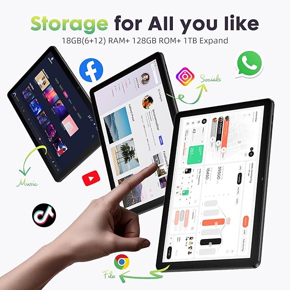Android Tablets 10 Inch Tablet Android 15 Tablet, Octa-Core, 18 GB RAM+128 GB ROM+1 TB Expand, 1280x800 IPS Display, Tablets for Adults, Widevine L1, GPS, 2.4G/5G WiFi, 5MP+8MP Camera, BT5.4, Black