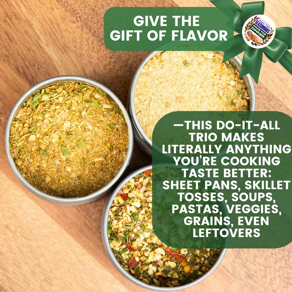 Made for Dinner: Supper Table Seasonings | Gift Packaged Set of 3 Spice Blends | All Natural, Non GMO | Gourmet Infused Spice & Herb Blends | Small Batch, Hand Made Dinner Table Seasonings | Made in USA | No Artificial Ingredients, Authentic Flavors | GLP-1 Friendly | Artisanal Seasoning Gift Pack | Sustainably Sourced, Ultra Premium | Gustus Vitae | All Occasion Gift