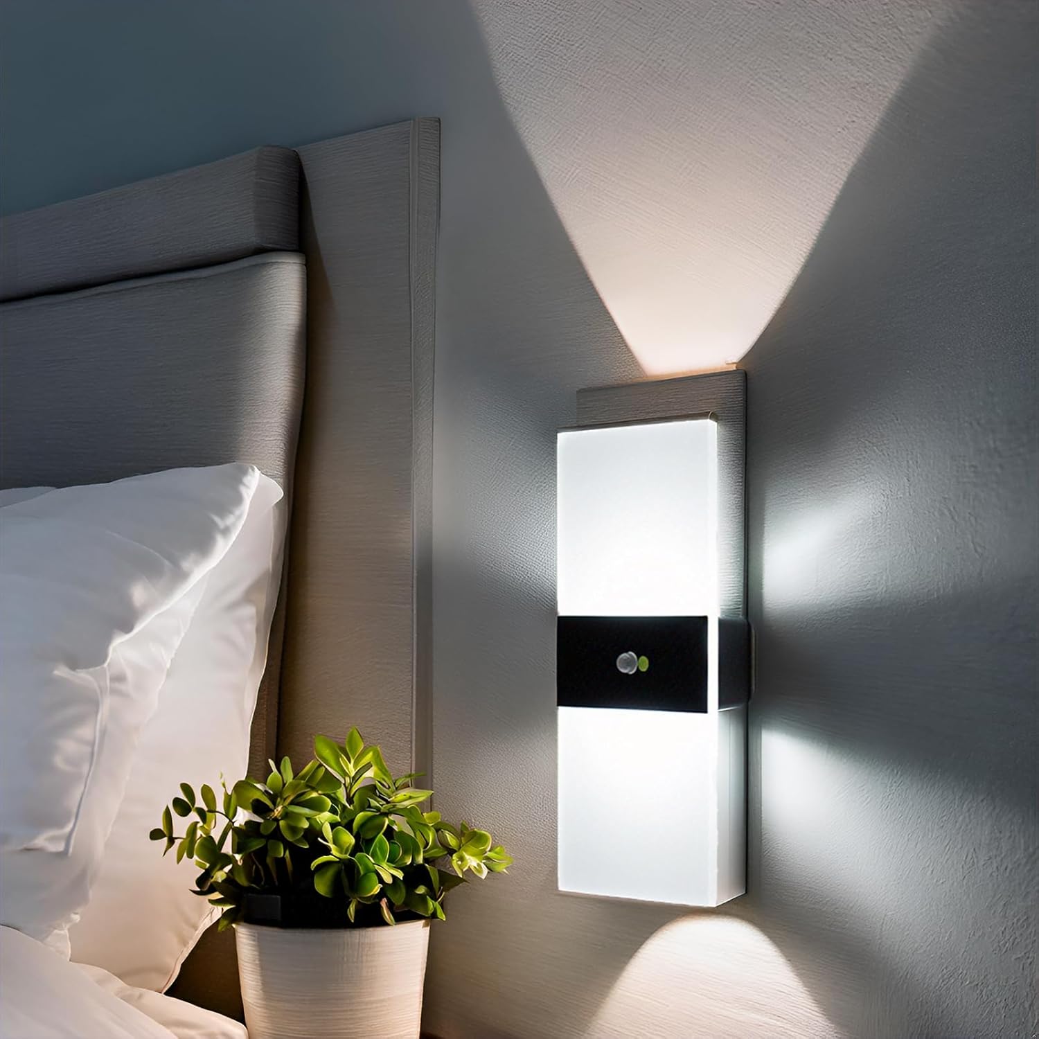 Meichoon Wall Sconce Motion Sensor Night Lamp Square White Light Three Brightness Adjustable Magnetic Cordless Acrylic LED Light LE2534 White