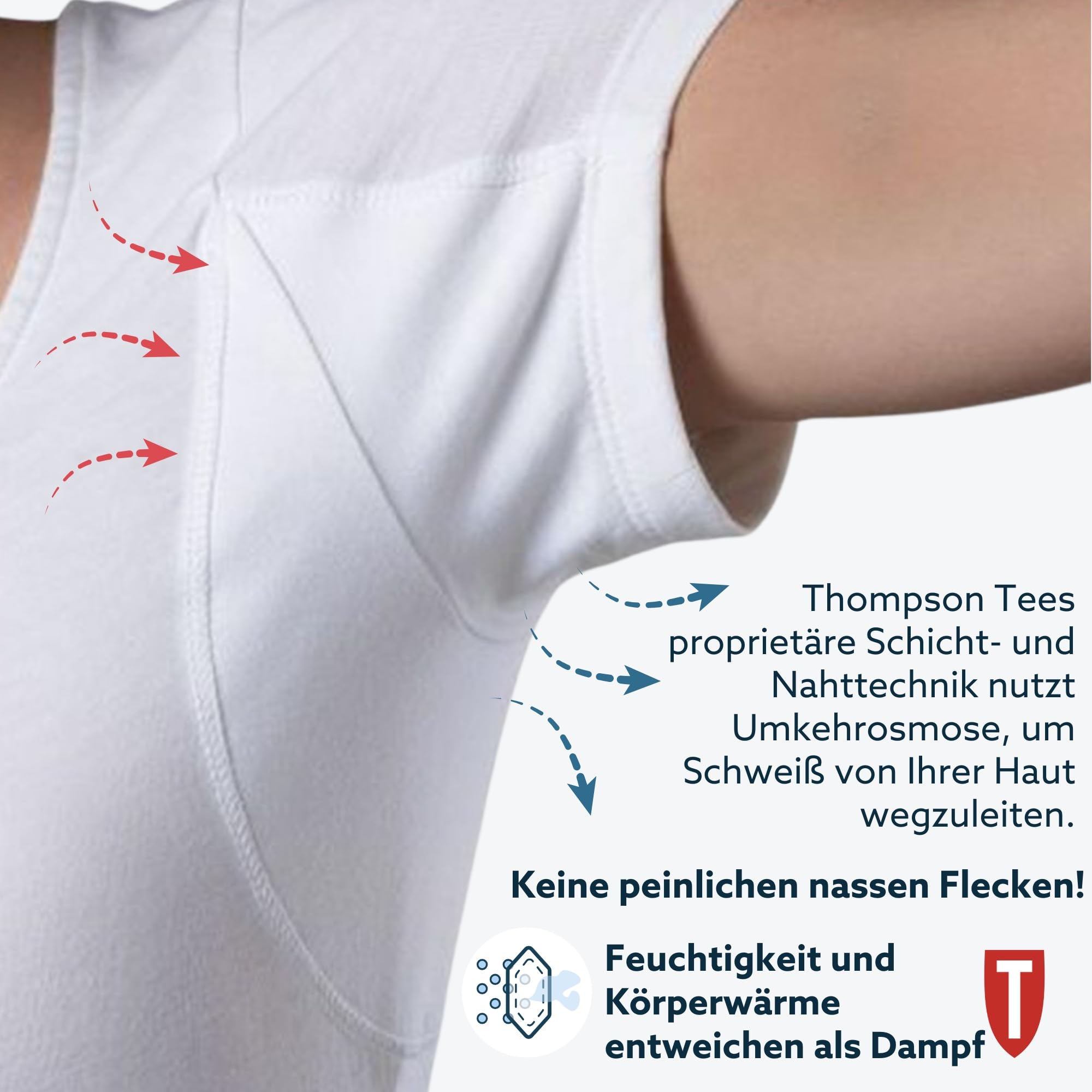 The Thompson Tee Anti-Schweiß Kurzarm-Unterhemd mit Achselschweiß-Polstern - Enge Passform