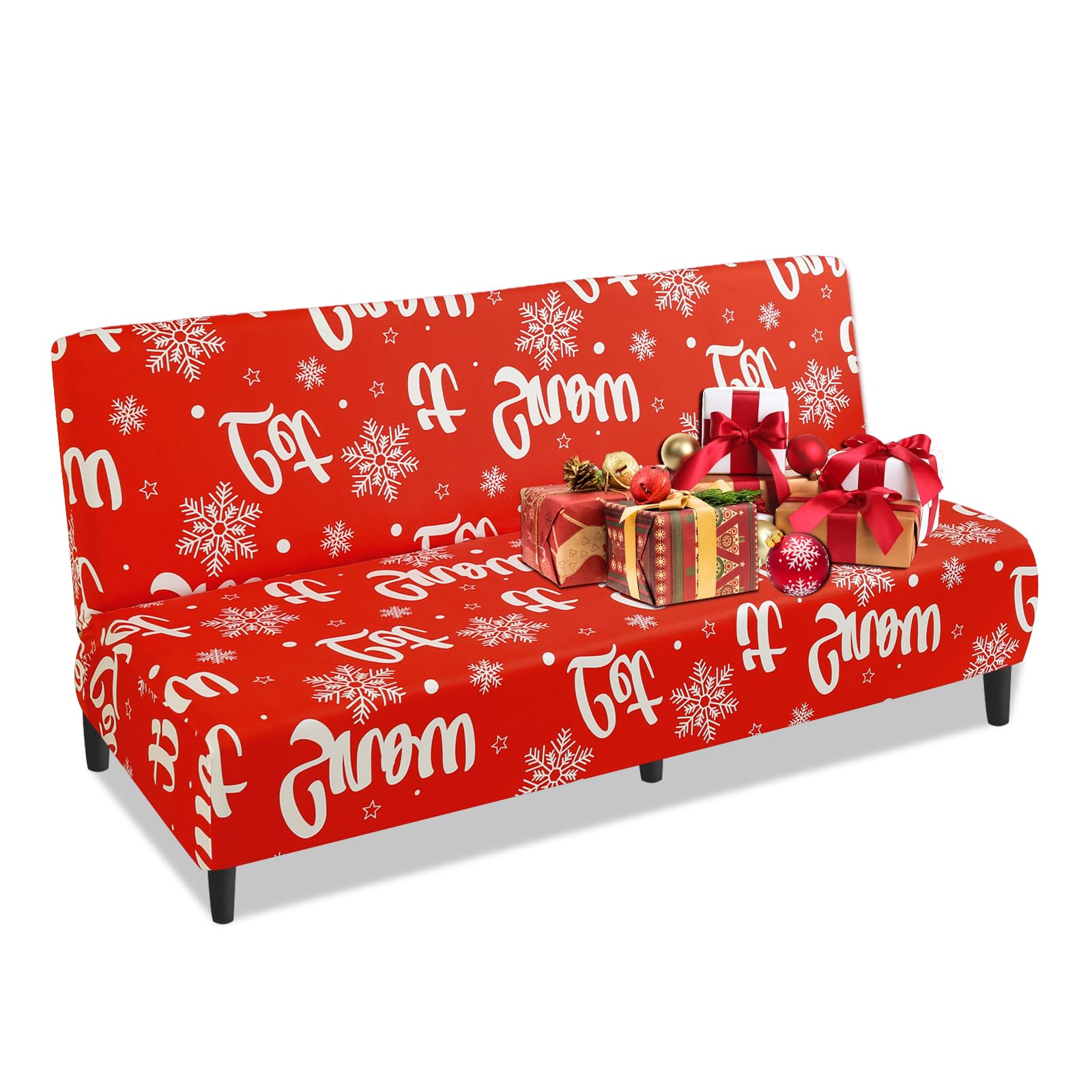 Lydevo Copridivano Natalizio 3 Posti Senza Braccioli Elasticizzato Universale Copridivano Letto Pieghevole Clic Clac Lavabile Rimovibile Estraibile Fodera per Divano Futon per Casa,Fiocchi Neve