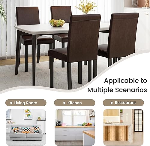 Miniatura 8 de Giantex Juego de 4 sillas de comedor tapizadas de piel sintética con marco de madera maciza, asiento y respaldo acolchados, sillas laterales de