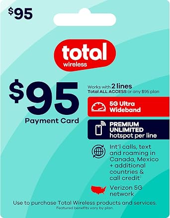 Total Wireless $95 Payment Card | Redeemable Value for Total All Access Plan